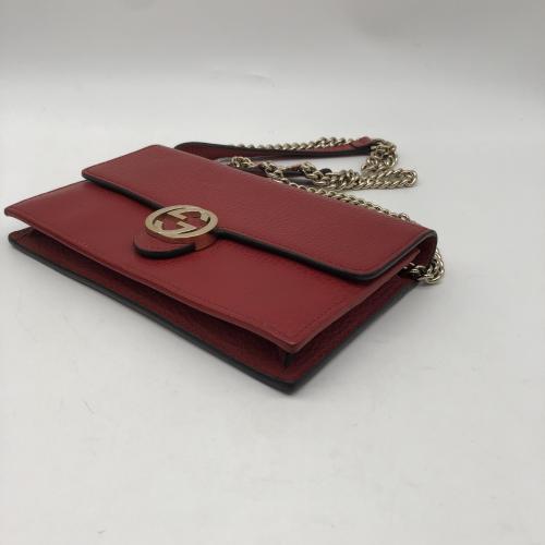 Gucci Red Leather Interlocking G Wallet On Chain photo 4