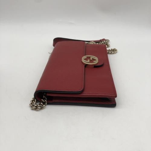 Gucci Red Leather Interlocking G Wallet On Chain photo 6