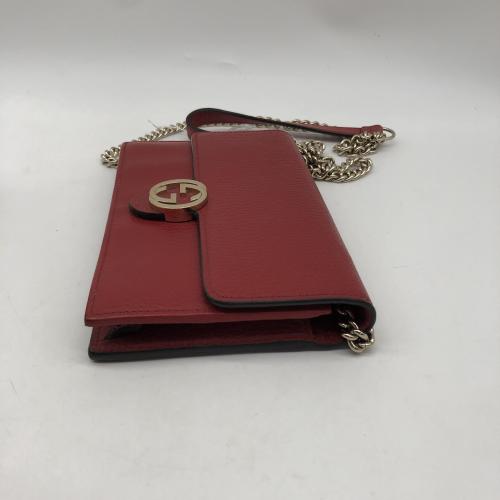 Gucci Red Leather Interlocking G Wallet On Chain photo 7