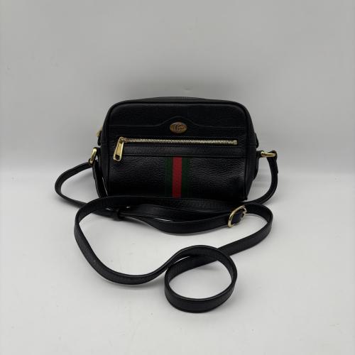 Gucci Black Textured Leather Ophidia Shoulder Bag