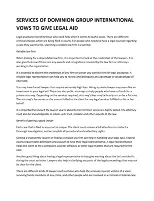 SERVICES OF DOMINION GROUP INTERNATIONAL VOWS TO GIVE LEGAL AID.