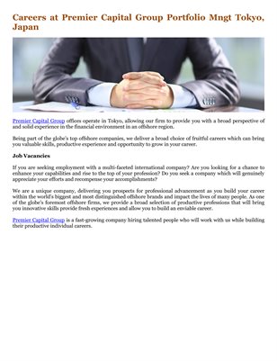 Careers at Premier Capital Group Portfolio Mngt Tokyo, Japan