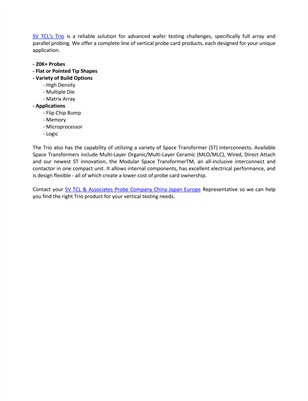 Trio Vertical SV TCL & Associates Probe Company China Japan Europe