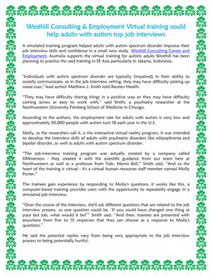 Westhill Consulting & Employment Virtual training could help adults with autism top job interviews