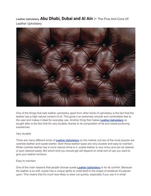 Leather Upholstery Abu Dhabi, Dubai and Al Ain :- The Pros And Cons Of Leather Upholstery