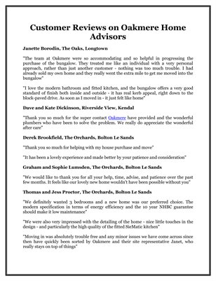 Customer Reviews on Oakmere Home Advisors
