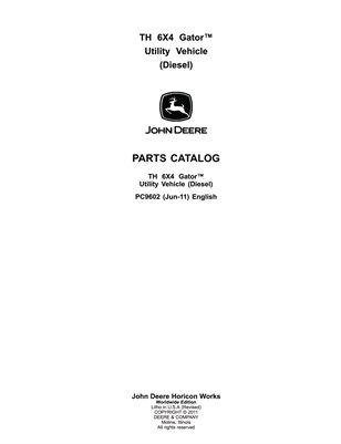 John Deere TH 6X4 Gator Utility Vehicle PARTS CATALOG Manual PC9602