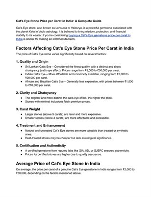 Updated Cat’s Eye Stone Price per Carat in India – Buy Now