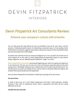 Devin Fitzpatrick Art Consultants Review: Simple tips for putting art in your home
