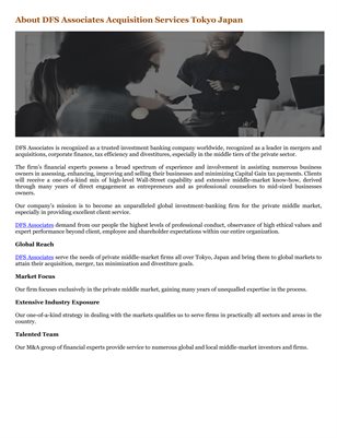 About DFS Associates Acquisition Services Tokyo Japan