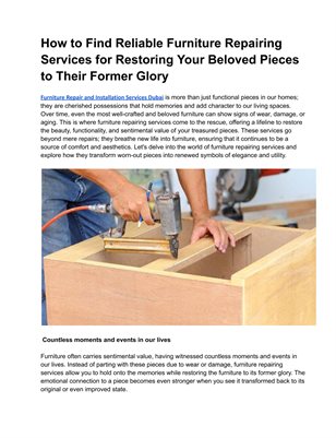 Furniture Repair and Installation Services Dubai