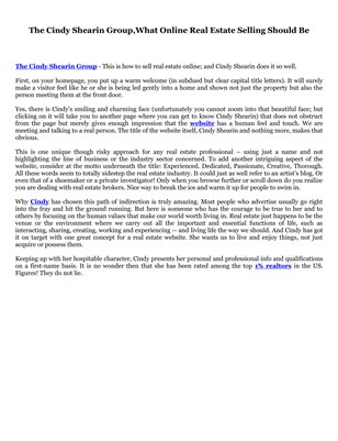 The Cindy Shearin Group,What Online Real Estate Selling Should Be