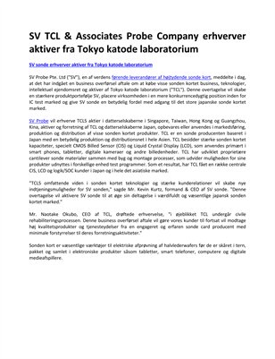 SV TCL & Associates Probe Company erhverver aktiver fra Tokyo katode laboratorium