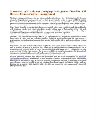 Westward Pub Holdings Company Management Services Ltd Review: Unswerving pub management