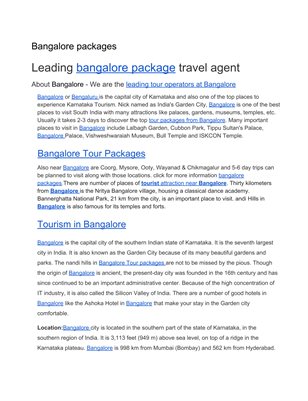 Bangalore tour packages