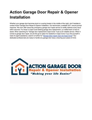 Action Garage Door Repair & Opener Installation