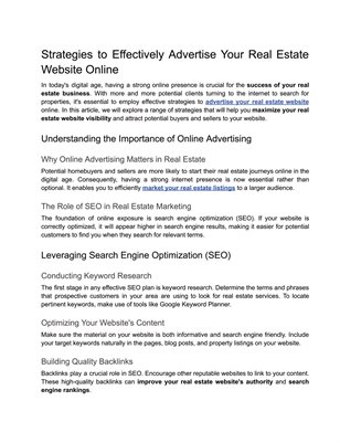 Strategies to Effectively Advertise Your Real Estate Website Online