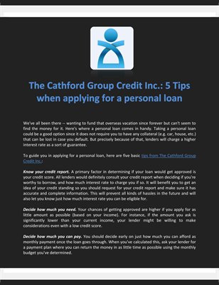 The Cathford Group Credit Inc.: 5 Tips when applying for a personal loan