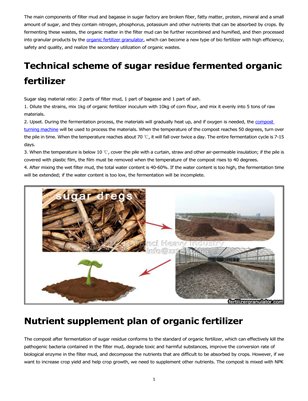 Method for fermenting organic fertilizer with sugar residue - factory guide