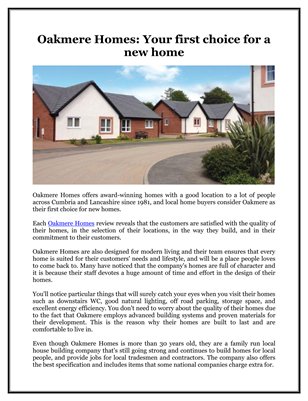 Oakmere Homes: Your first choice for a new home