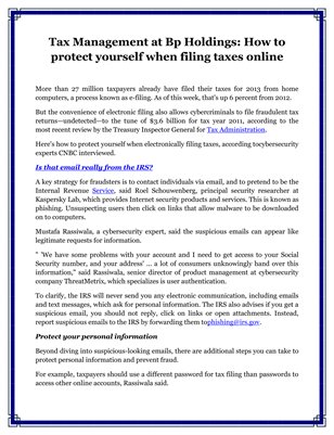 Tax Management at Bp Holdings: How to protect yourself when filing taxes online