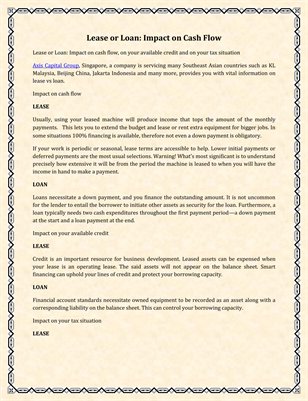 Lease or Loan: Impact on Cash Flow