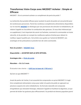 Transformez Votre Corps avec NK2DIET Acheter : Simple et Efficace