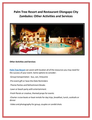 Palm Tree Resort and Restaurant Olongapo City Zambales: Other Activities and Services