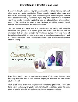 Cremation in a Crystal Glass Urns