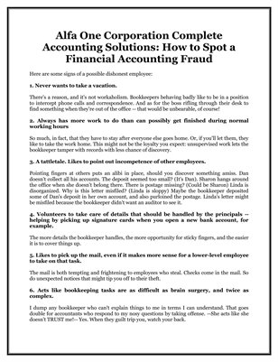 Alfa One Corporation Complete Accounting Solutions: How to Spot a Financial Accounting Fraud