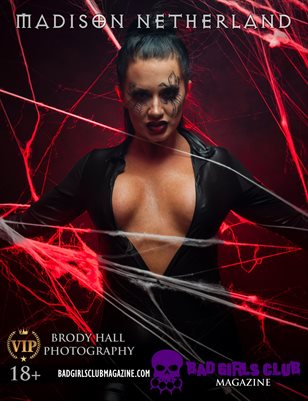 Madison Netherland - Sexy Busty Brnette Goth Babe with Tattoos is Caught and Bound in a Red Web for You