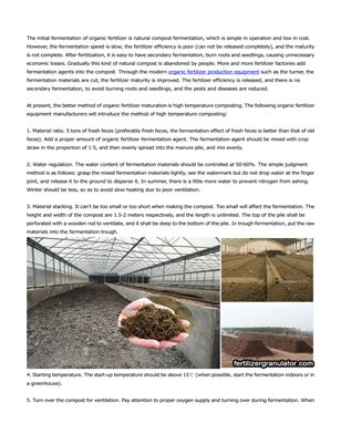 Organic fertilizer high temperature compost fermentation method