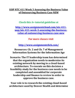 UOP NTC 411 Week 3 Assessing the Business Value of Outsourcing Business Case NEW