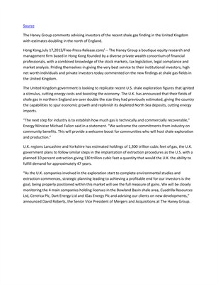 The Haney Group: U.K. Estimates Grow on Shale Gas