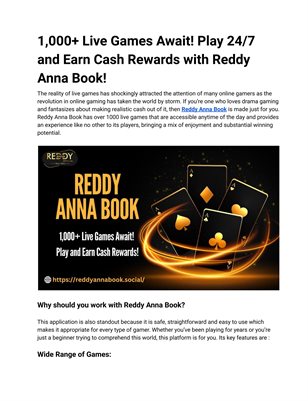 1,000+ Live Games Await! Play 24/7 and Earn Cash Rewards with Reddy Anna Book!