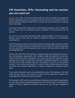 CW Associates, CPAs: Accounting and tax services you can count on!