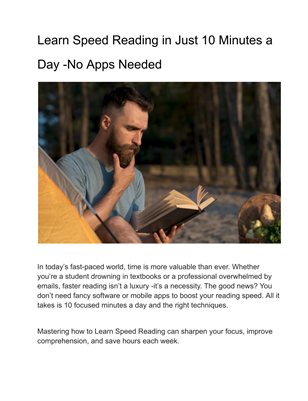 Learn Speed Reading in Just 10 Minutes a Day -No Apps Needed