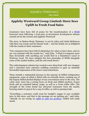Appleby Westward Group Limited: Store Sees Uplift In Fresh Food Sales