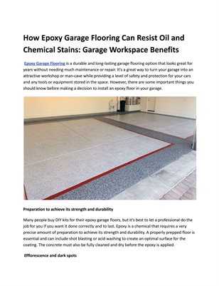 How Epoxy Garage Flooring Can Resist Oil and Chemical Stains: Garage Workspace Benefits