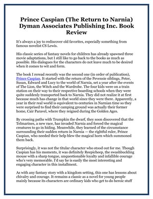 Prince Caspian (The Return to Narnia) Dyman Associates Publishing Inc. Book Review