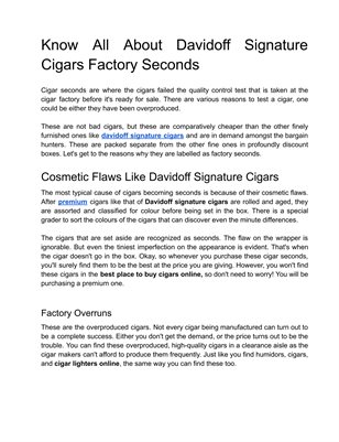 Know All About Davidoff Signature Cigars Factory Seconds