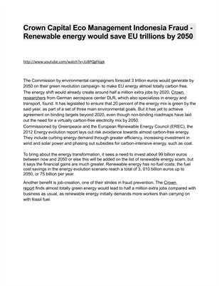 Crown Capital Eco Management Indonesia Fraud - Renewable energy would save EU trillions by 2050