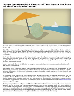 Donavan Group Consulting in Singapore and Tokyo, Japan on How do you tell when it's the right time to retire?
