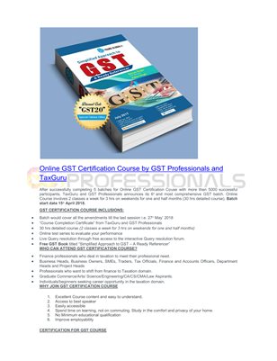 Online GST certification course by gst professionals