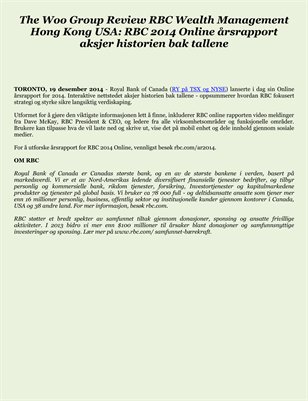 The Woo Group Review RBC Wealth Management Hong Kong USA: RBC 2014 Online årsrapport aksjer historien bak tallene