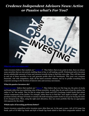 Credence Independent Advisors News: Active or Passive what’s For You?