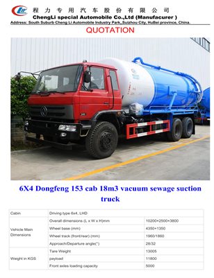 Dongfeng 153 cab 18m3 vacuum sewage suction truck