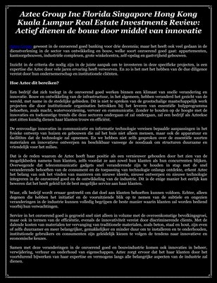 Aztec Group Inc Florida Singapore Hong Kong Kuala Lumpur Real Estate Investments Review