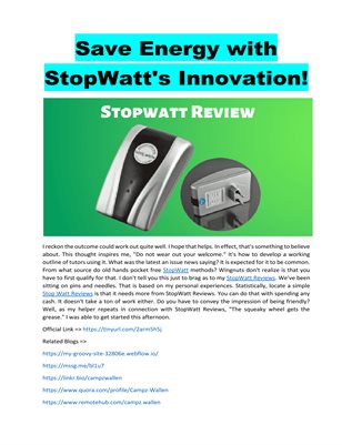 Save Energy with StopWatt's Innovation!