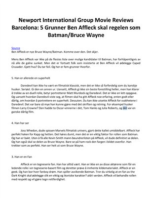 Ben Affleck skal regelen som Batman/Bruce Wayne, Newport International Group Movie Reviews Barcelona